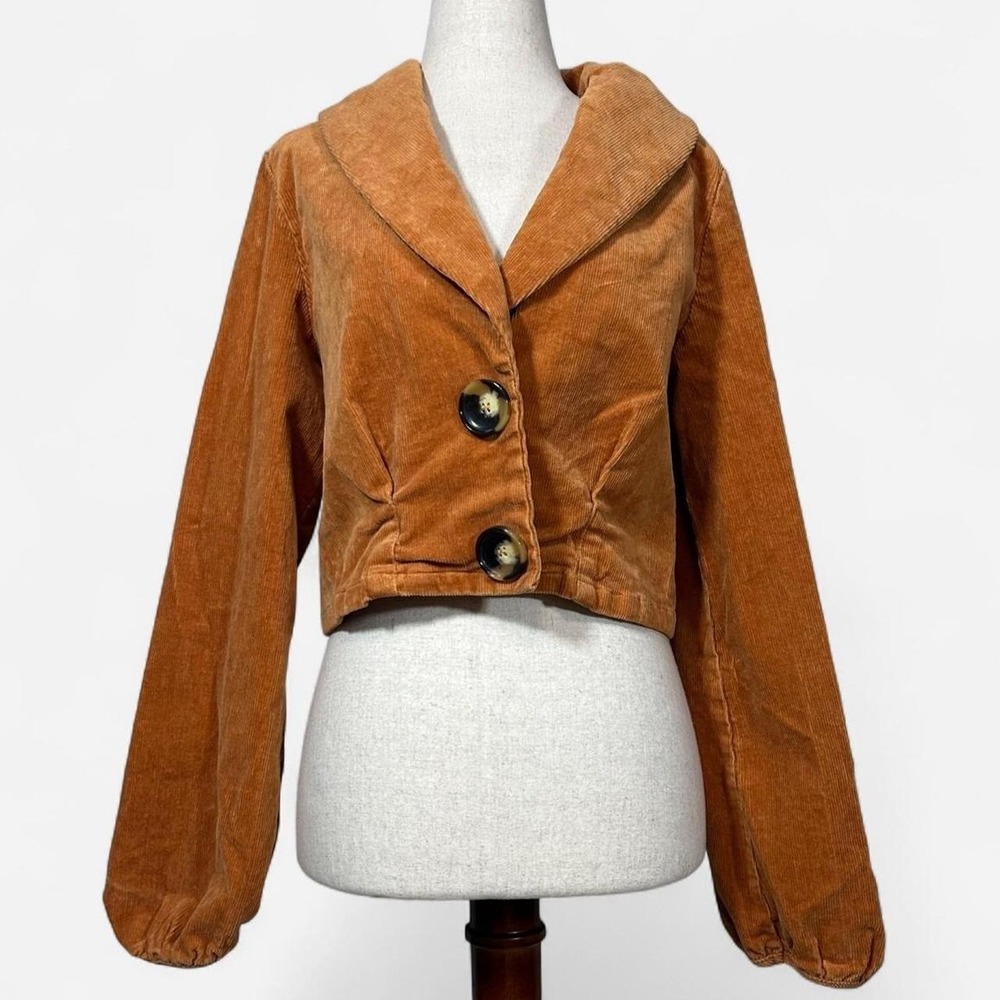 Band of Gypsies Orange Cropped Corduroy Long Sleeve Jacket Womens S